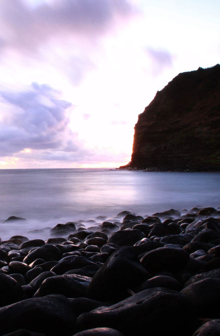 The tip of Halawa Bay silhouetted against early morning light on Molokai.