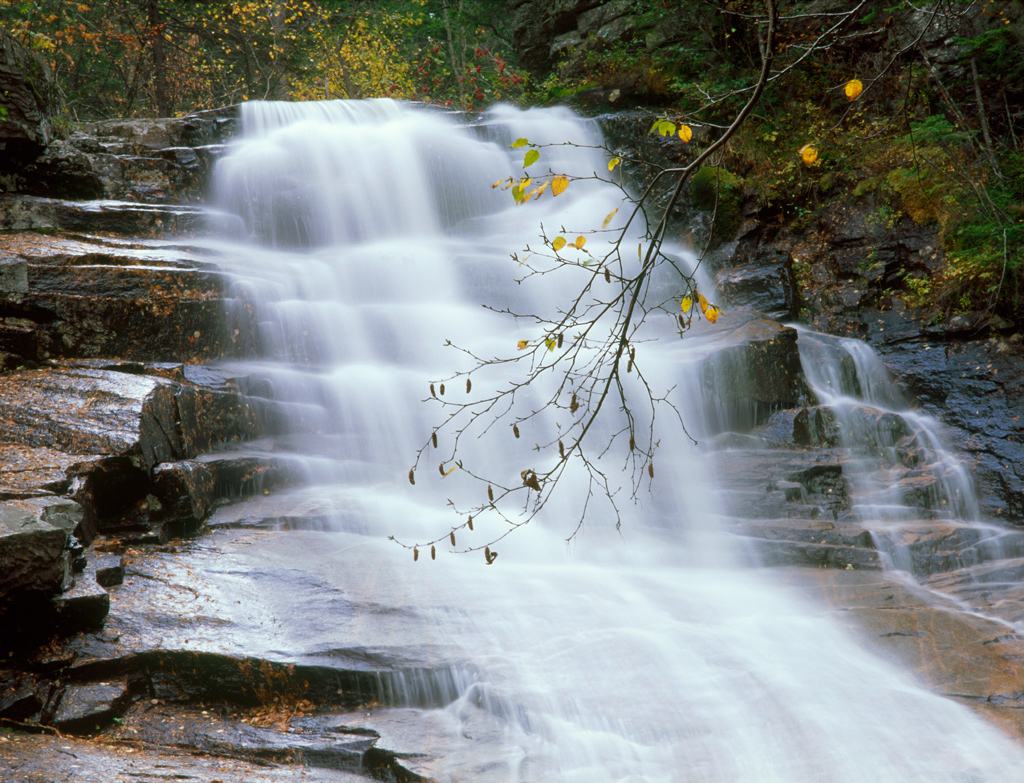 100-foot cascade is one of many in Crawford Notch State Park.