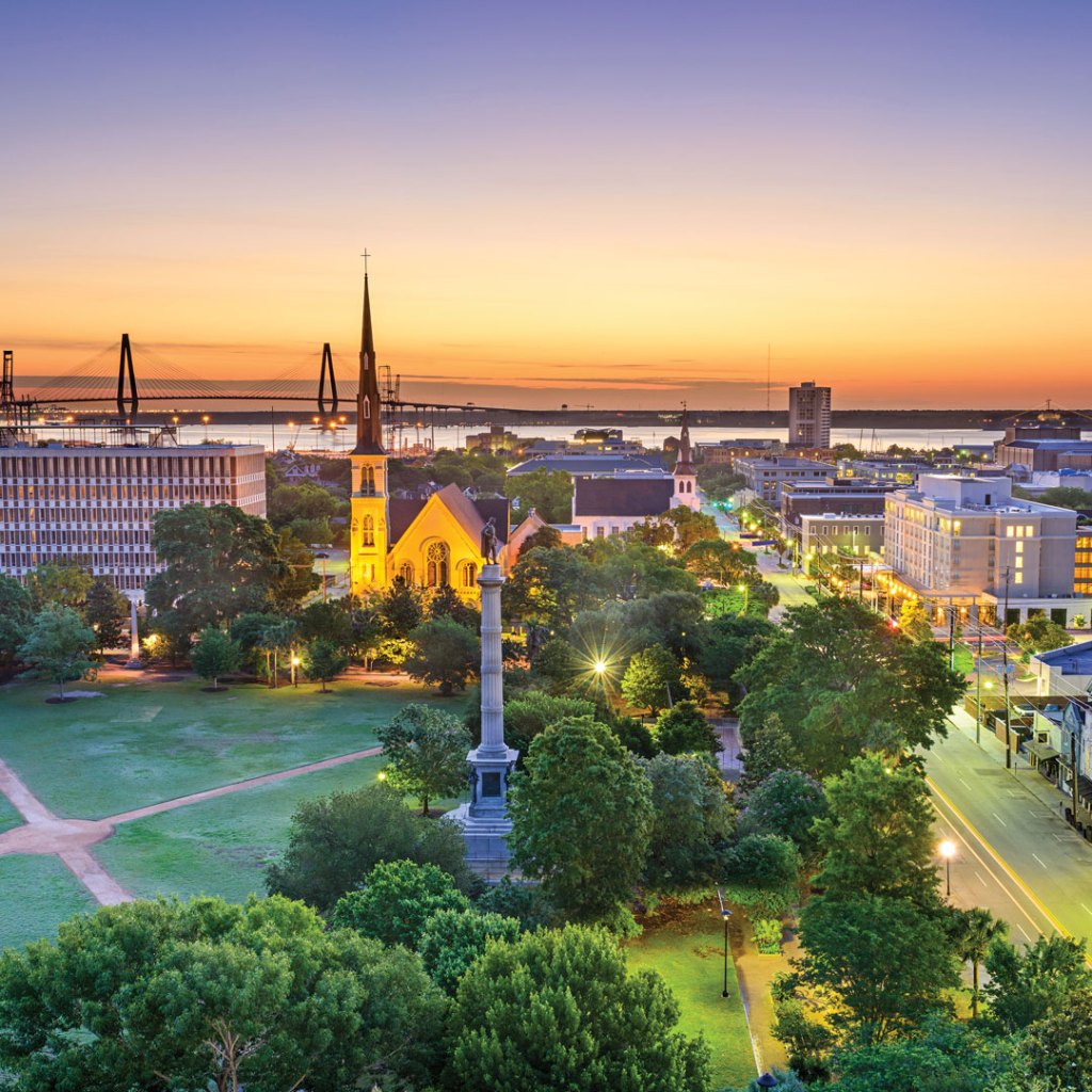 sunset over the city of charleston